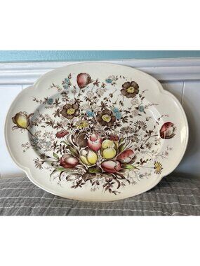 Johnson Bros Windsor Ware Floral 12” Platter Dover Brown Hand-Engraved England